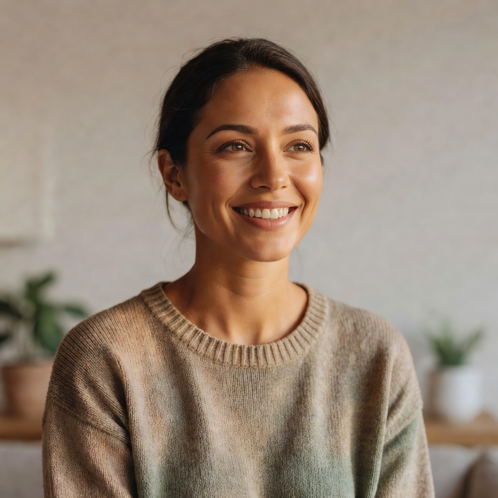 Portrait of Sarah M., a happy Zenoplenar customer with a warm smile