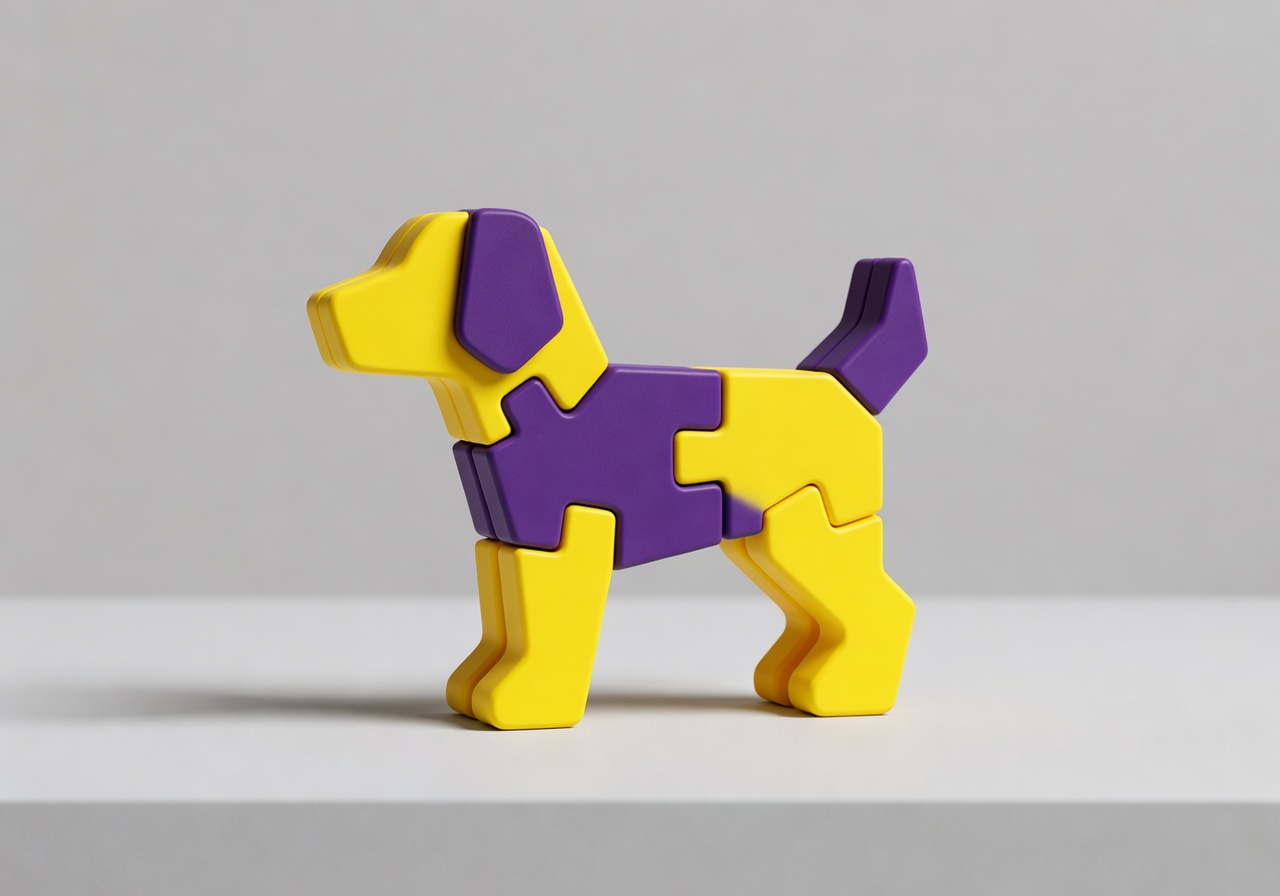 Zenoplenar Puzzle Toy interactive modular dog puzzle with minimal aesthetic in yellow and purple